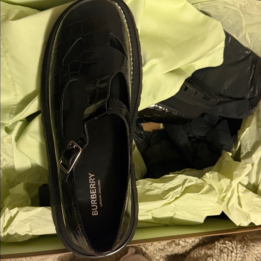 Burberry Glossy Black Leather Loafers